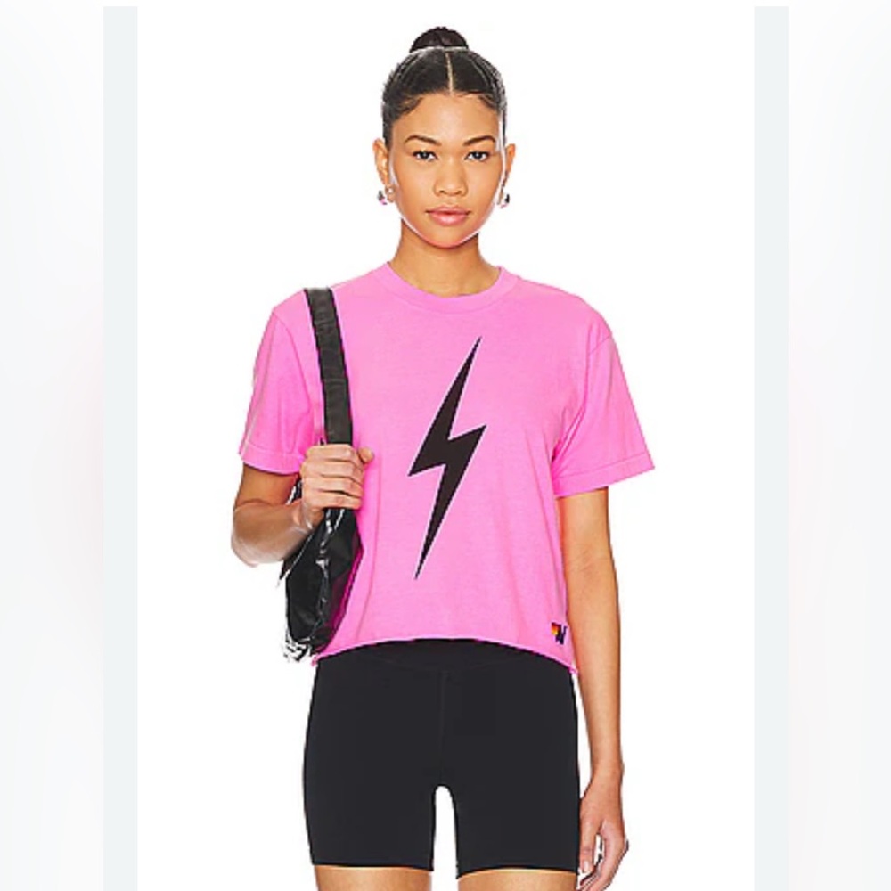 NWT Hot Pink Aviator Nation Bolt Boyfriend Tee Size XL